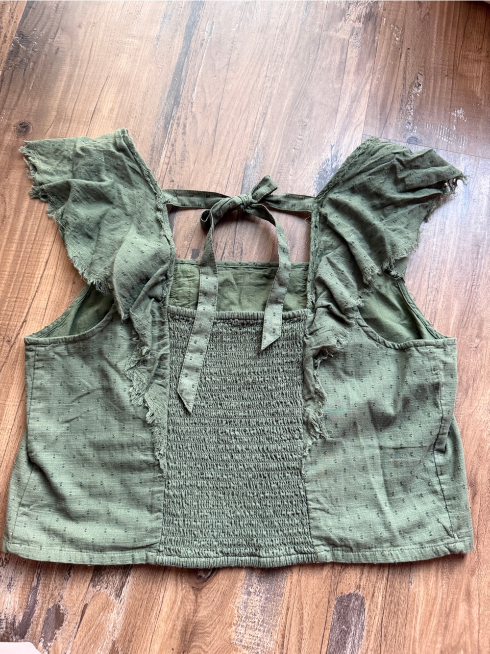 True Craft Olive Green Ruffle Tie-Back Crop Top